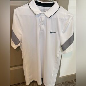 Nike Golf Modern Fit Dri Fit Mens Polo Size M White With Stripes On SleeveNike